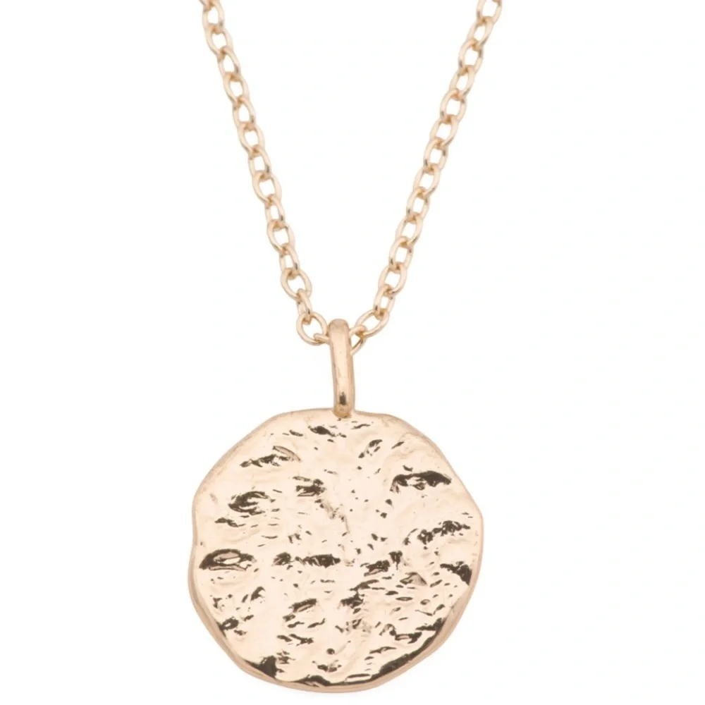 AllSaints Hammered Coin Short Gold Tone Plated Brass Pendant Necklace New - Picture 1 of 2